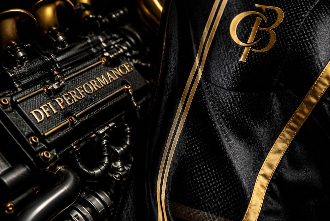 Detalles de motor de carreras y textura de tela premium